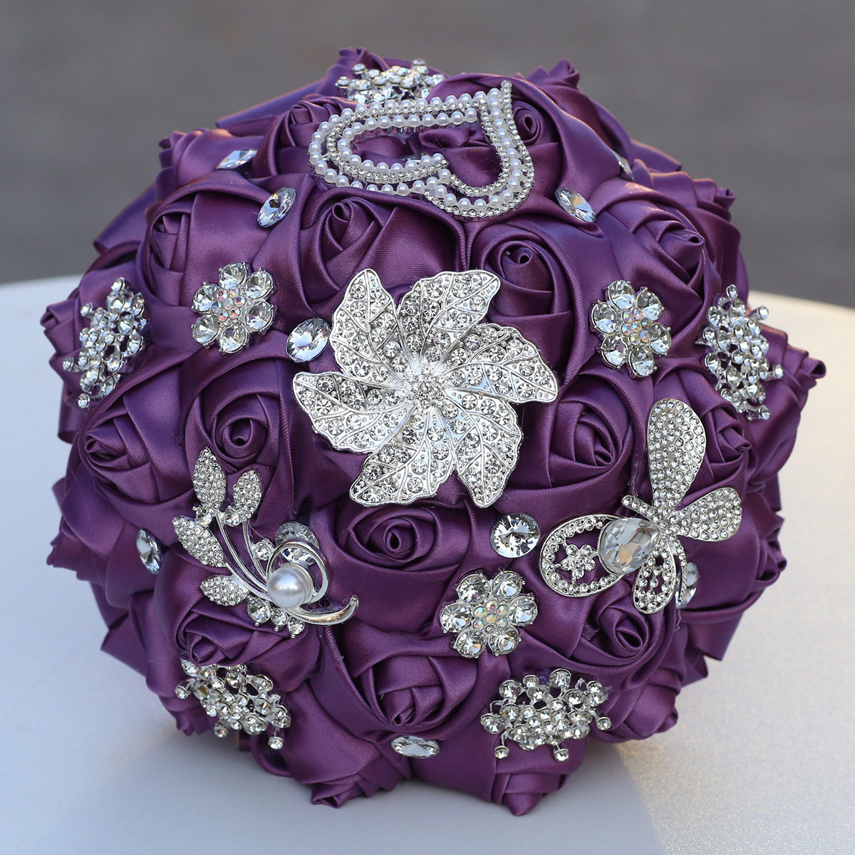 韩式婚礼新娘手捧花束 缎带手工玫瑰新娘水钻手捧花婚庆用品W319L