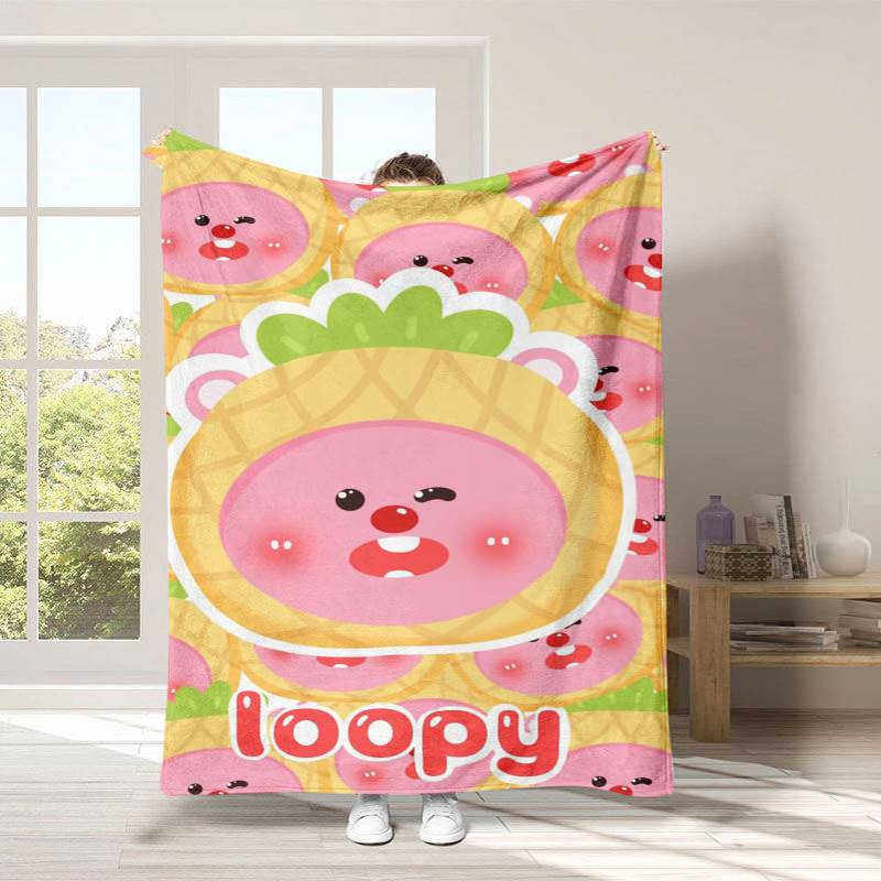 超萌粉红LOOPY露比法莱绒毛毯小海狸周边数码印花办公室午睡毯子