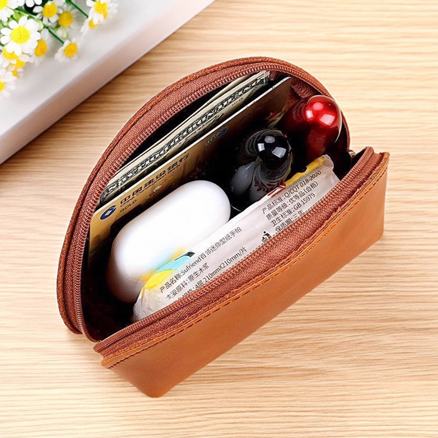 复古油蜡皮质感钱包女款通用多功能拉链收纳包便携迷你贝壳小包