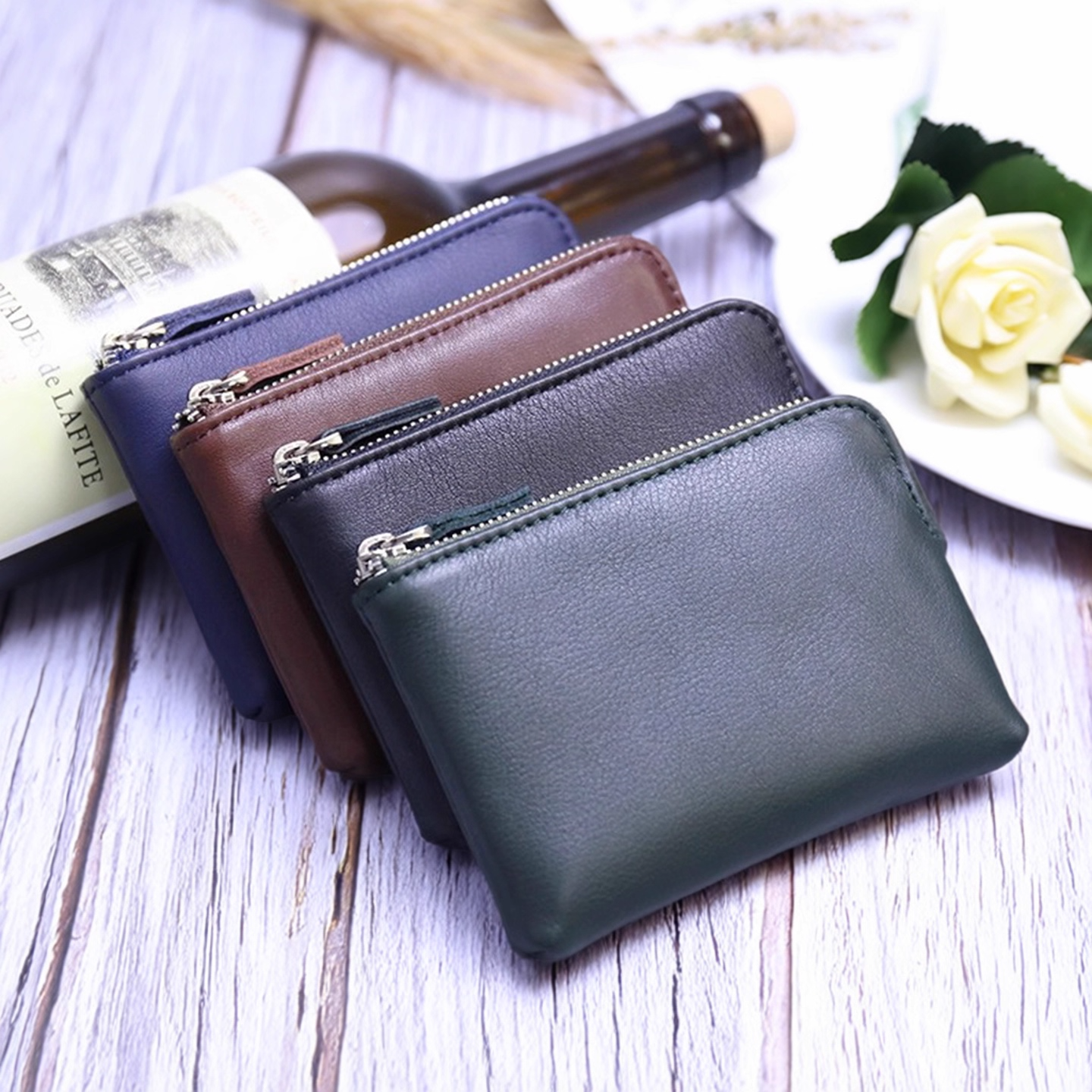 日韩头层牛皮质感钱包男款复古真皮质感拉链零钱包女通用迷你卡包