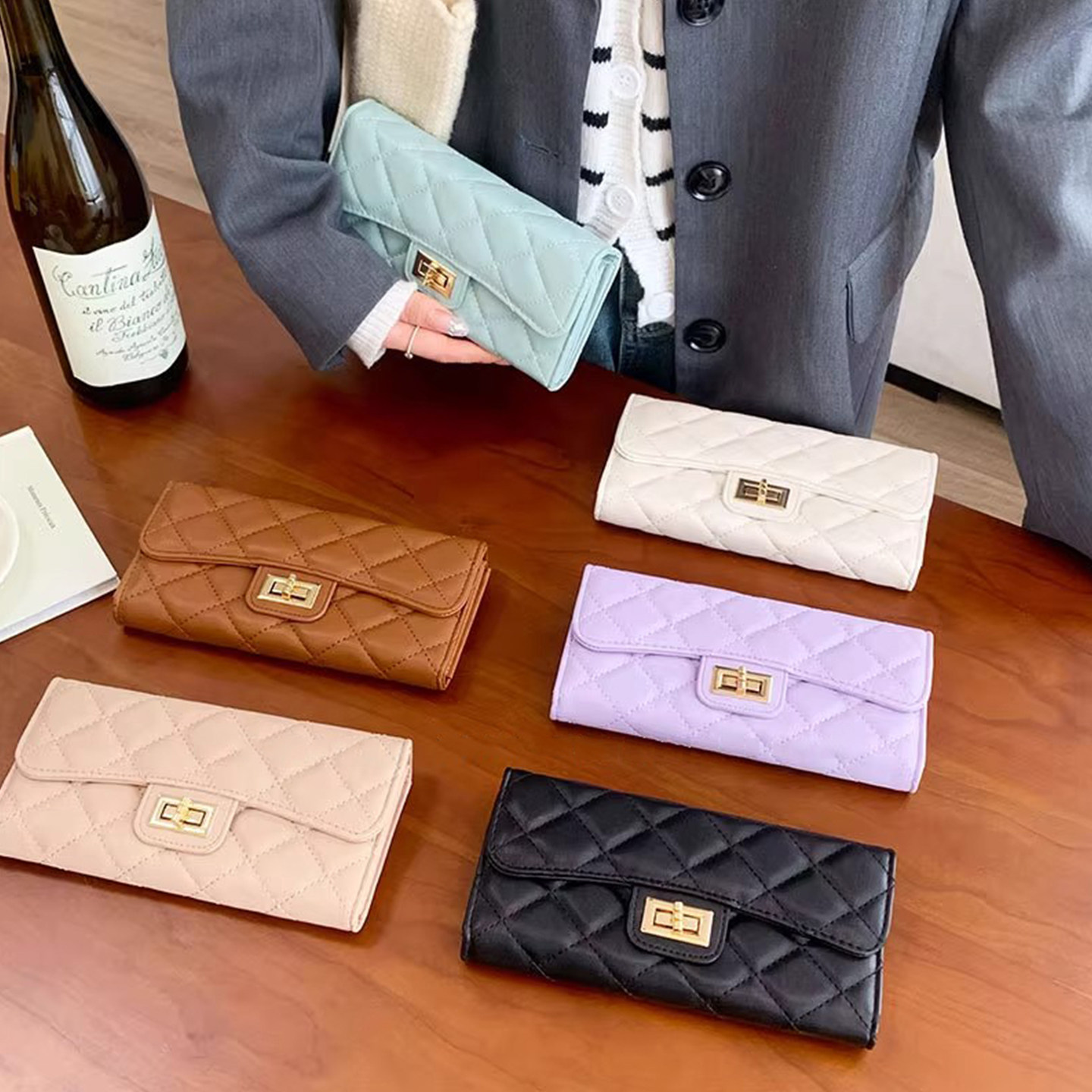 简约百搭菱格钱包女士长款2025新款小香风大容量手拿包拉链钱夹,箱包皮具/热销女包/男包,钱包,淘宝优惠券,粉丝福利购,淘宝优惠卷
