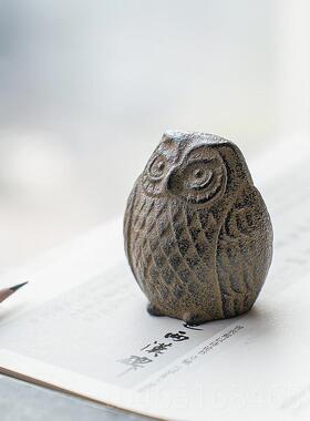 高档铸铁猫头鹰 进口南部铁器摆文镇件 房日本原产镇镇纸桌面书书