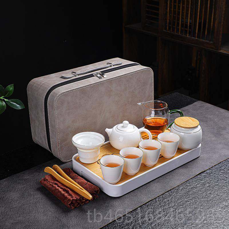 高档旅行茶具功夫套装用羊玉陶盖碗脂茶杯户外家茶瓷盘便携包定制,餐饮具,旅行茶具,淘宝优惠券,粉丝福利购,淘宝优惠卷