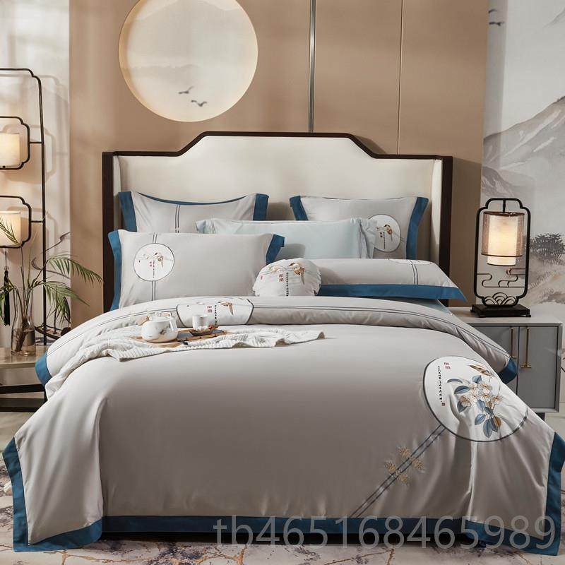 高档新中式床四件套全棉风纯棉中国刺绣素色季四款床单式民宿铺盖,床上用品,床品套件/四件套/多件套,淘宝优惠券,粉丝福利购,淘宝优惠卷