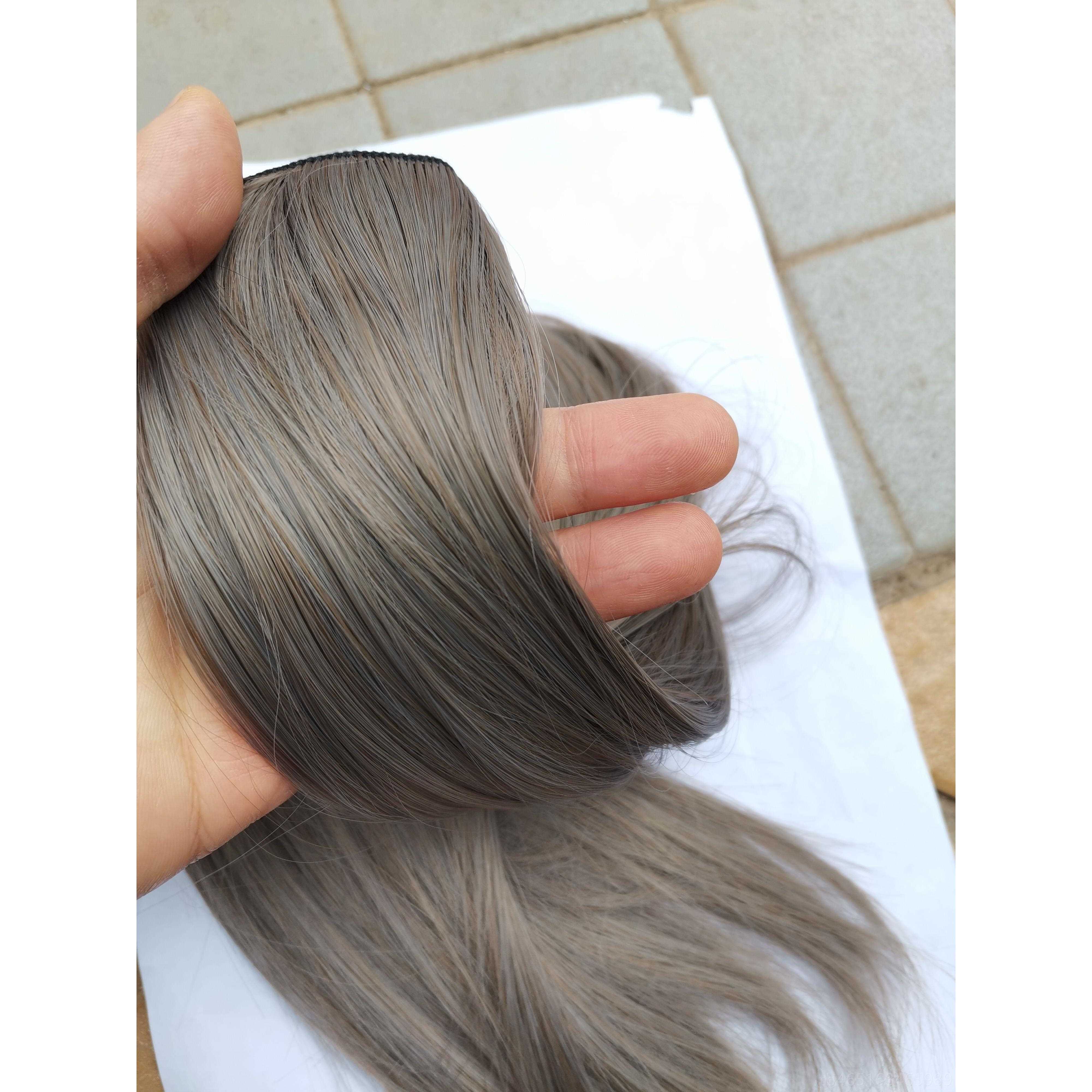 高档闷青金色色亚麻布冷棕色绿大色米一假发件件为妇女长直发直发