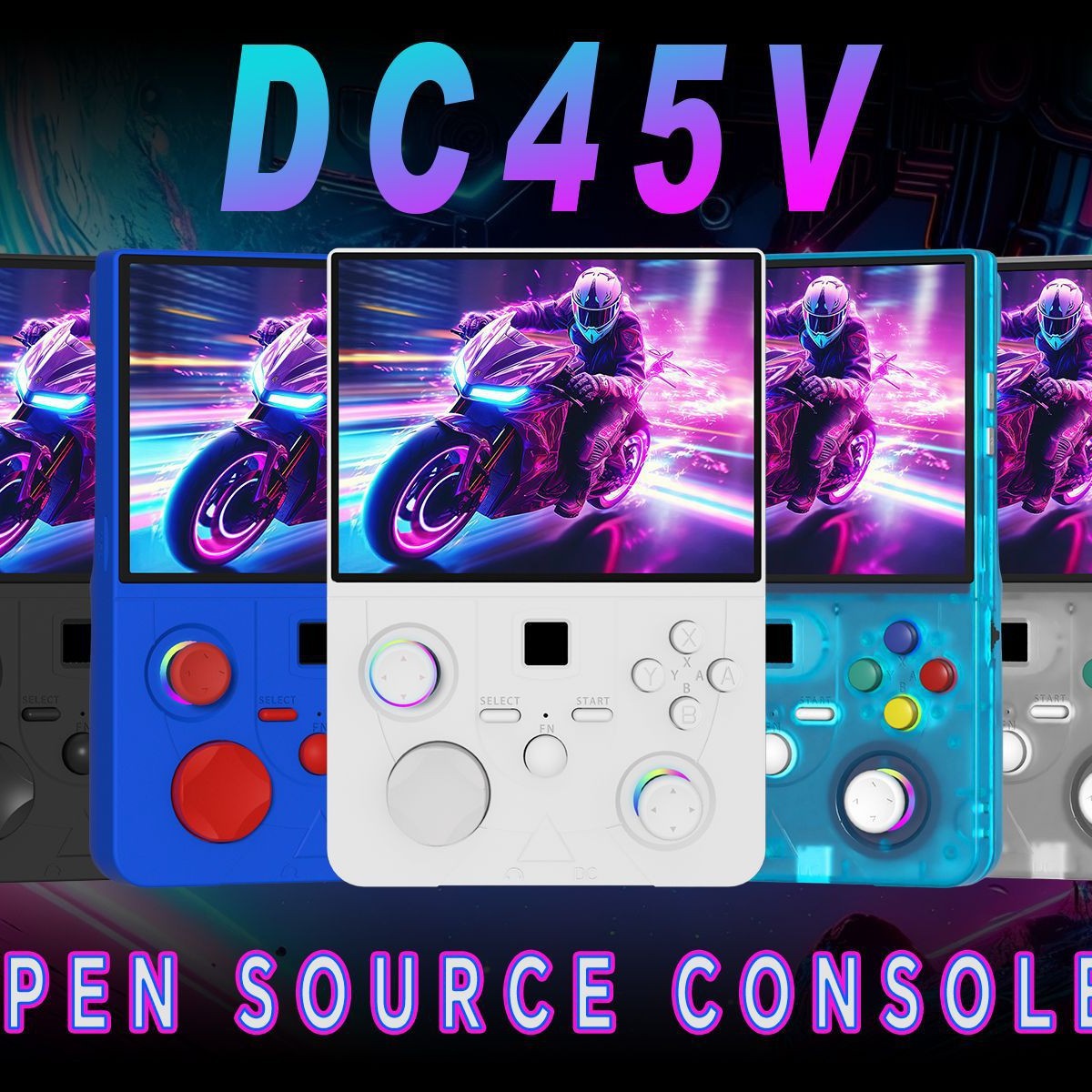 跨境新款DC45V掌机开源模拟器4.5寸大屏高清支持多人摇杆振动RGB