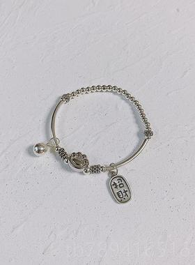 高档一十七手9作 原设财计 s25银招纳福 萌爪爪 纯银弹力绳创手镯