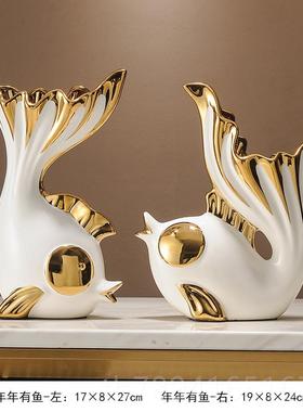 高档年有余年招财鱼客厅电柜视酒柜玄关装饰品轻摆件奢搬家乔迁礼