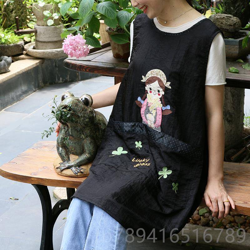 高档通防水防污厨作房罩衣烘焙花艺卡咖啡厅画画工服无袖围油裙