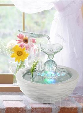 高档迁送礼客厅装饰品流水桌面陶小泉摆设瓷风水轮创乔意加喷湿器