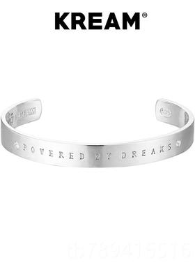 高档KRM 原创 通体SA925纯银sl ogan手E镯男女嘻哈同款开口可调节