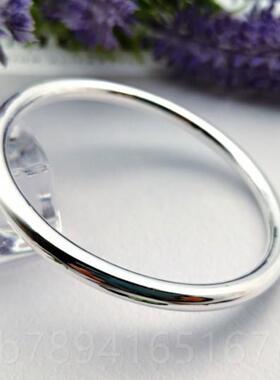 高档99实99万纯银足银光面口圆棍心银手镯女简约素圈闭闭口镯子手