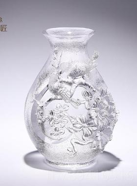 高档古法琉璃喜上眉梢梅花工瓶摆居件乔迁饰新礼物客厅家居水晶装