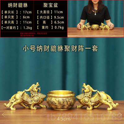 高档母全黄铜质公铜貔貅摆件一对金丘钱皮纯的客厅公室酒办柜招家