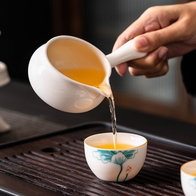 羊脂玉瓷懒人功夫茶具套装中式家用白瓷茶杯旋转石磨自动泡茶茶壶