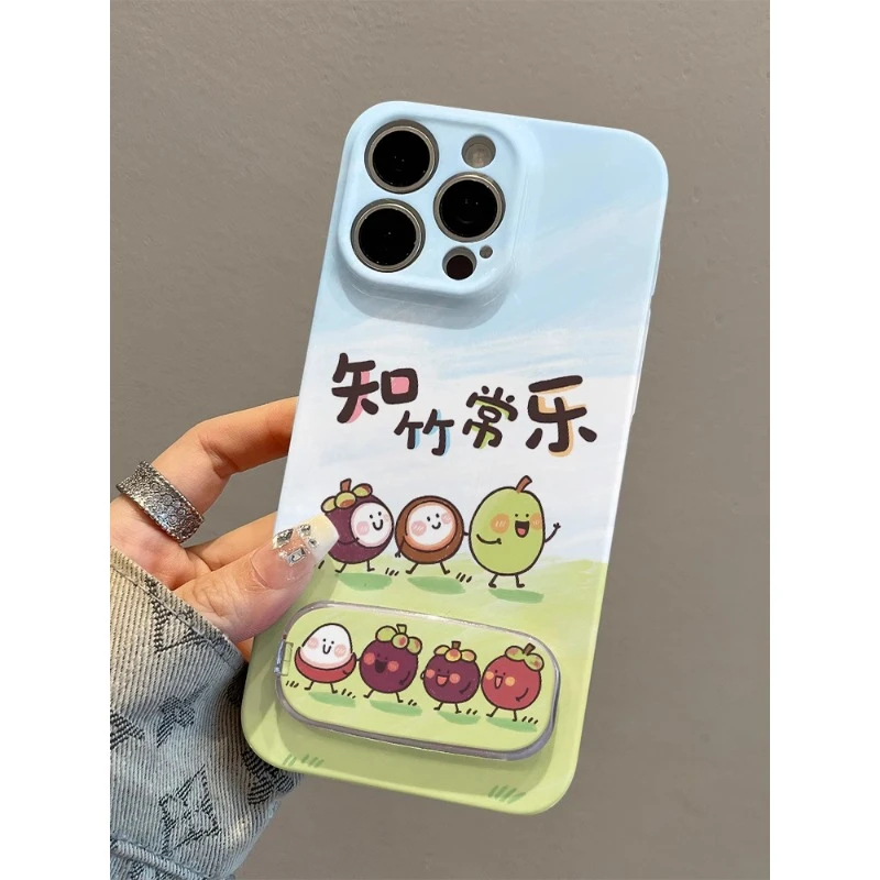 iPhone16手机壳硬小米15带镜子支架ins风VIVOs17t荣耀400小众知足常乐14plus适用苹果13ProMax菲林华为NOVA12