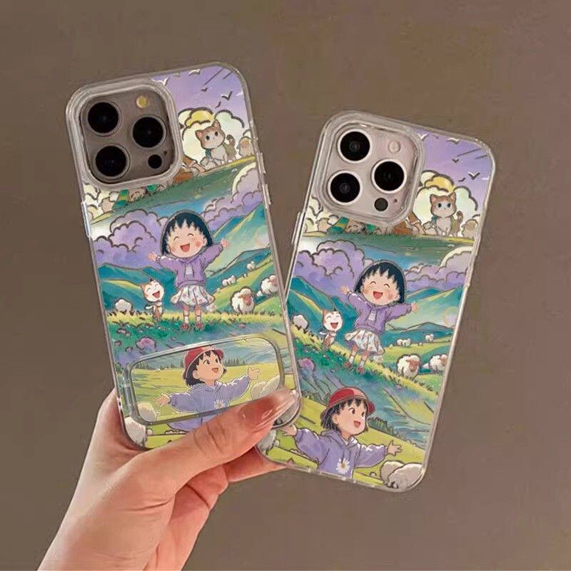 华为PURA80ULTRA郊游小丸子iPhone15适用13羽纱红米TURBO4硬k70苹果16带镜子支架OPPOReno14手机壳荣耀400PRO