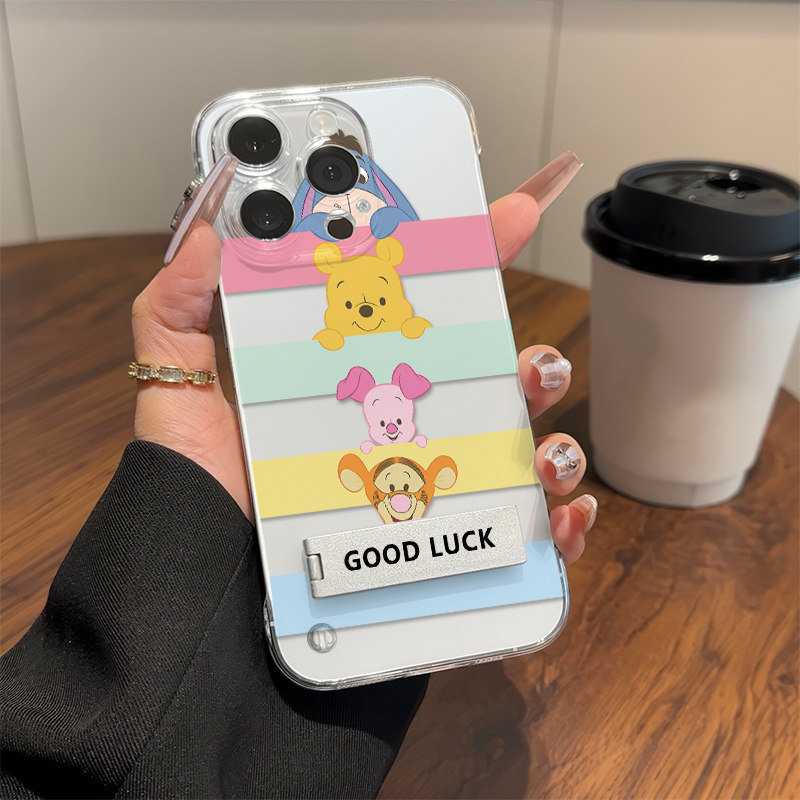 iQOO13维尼猪熊头像手机壳带支架12pm适用硬iPhone15plus无边框高级感超薄16ProMax可爱苹果14透明一加11创意