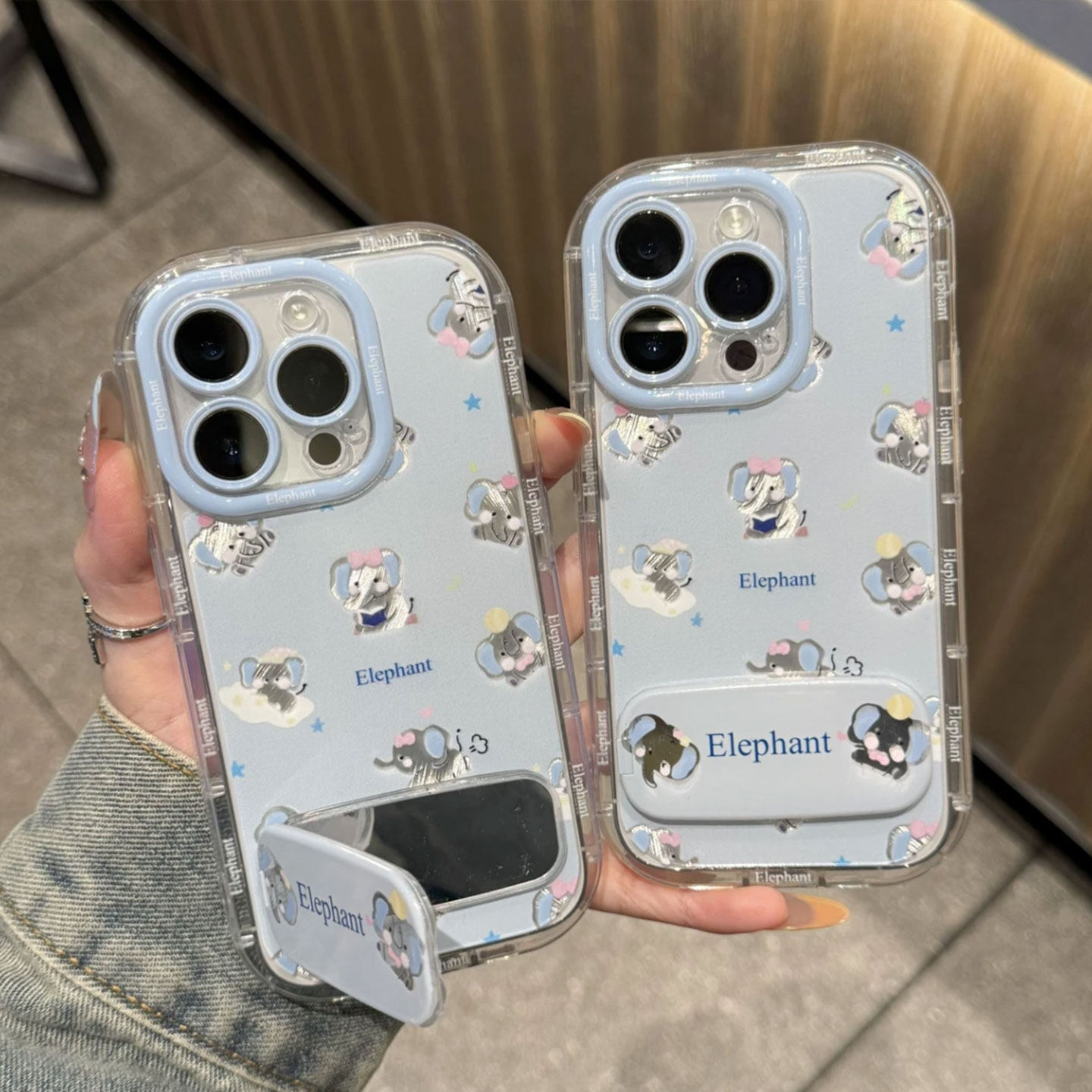 手机壳软iPhone15镂空小象16ProMax带镜子支架OPPOFINDX8苹果17少女心13羽纱泡芙12适用14卡通荣耀畅玩70PLUS