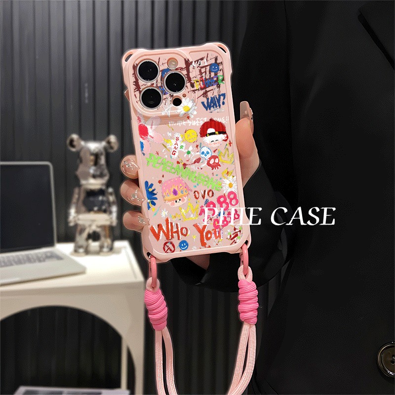 苹果16斜挎手腕挂绳14ProMax适用一加ACE6笑脸权志龙雏菊iPhone17防摔15plus手机壳软12四角开孔13透明findx9