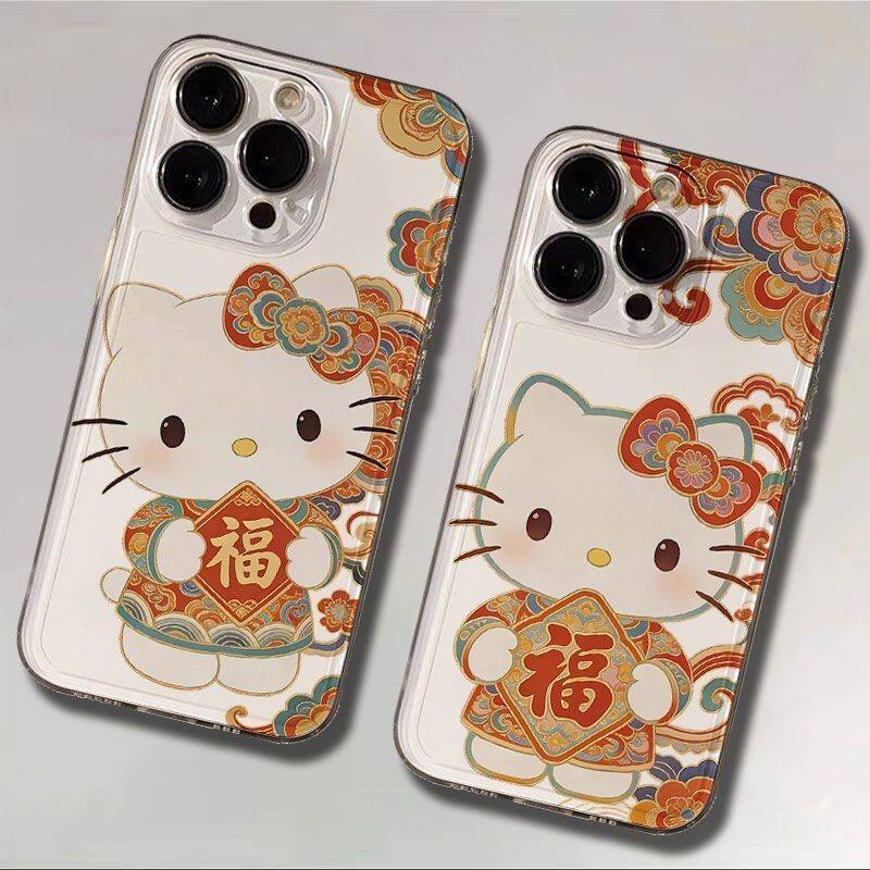 手机壳13ProMax国潮福字凯蒂猫12创意苹果14透明VIVOy500小米17卡通适用iPhone16软可爱15PLUS新款真我gt8pro
