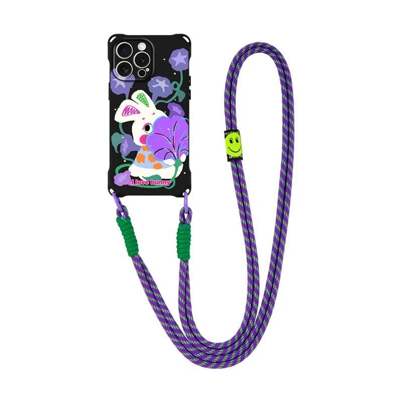 适用14plus牵牛花兔子15ProMax少女心iPhone16四角防摔开孔华为Mate60手机壳软苹果12斜跨手腕挂绳VIVOIQOO13