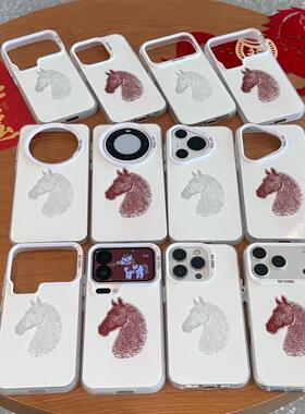 指纹马华为Nova15苹果16适用iPhone17手机壳12荣耀500新款OPPOFindx9小众12真我v70创意14PLUS彩银硬13ProMax