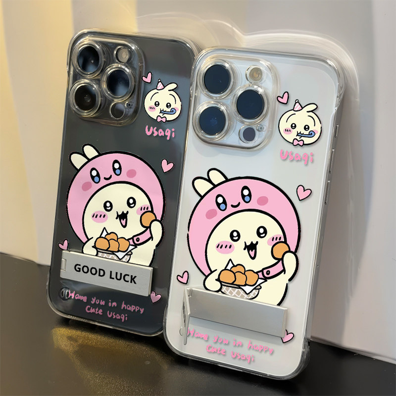 15plus无边框苹果13手机壳带支架12超薄iPhone16透明高级感14ProMax适用硬华为Mate70可爱乌萨奇荣耀x70i卡通