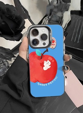 华为畅享80蓝底苹果猫咪苹果12可爱彩银14plus手机壳硬iPhone13高级感红米NOTE15适用小米17卡通16ProMax创意