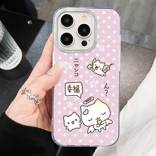 荣耀600可爱VIVOy60苹果13高级感适用红米NOTE15羽纱iPhone14小米17ProMax硬带挂绳小众手机壳16PLUS幸福小猫