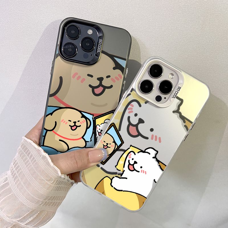 适用iPhone13苹果12pm卡通创意彩银适用小米17ProMax硬14PLUS高级感手机壳打视频线条小狗可爱适用OPPORENO16