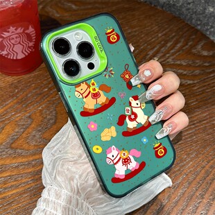 创意VIVOY500新年喜庆福禄马红米k90小众苹果16彩银15plus手机壳硬iPhone17高级感14适用13ProMax可爱OPPOk12