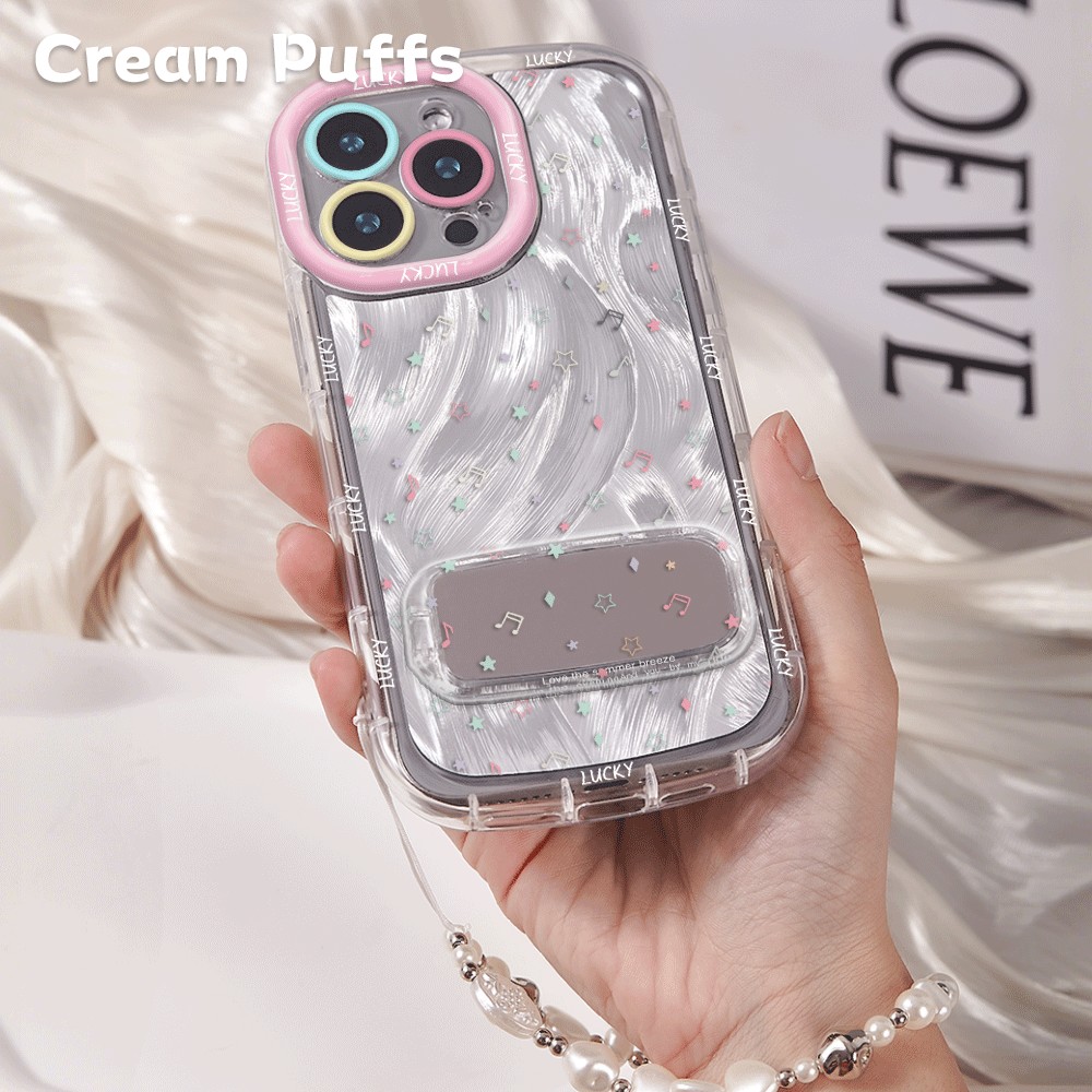 红米note15手机壳软苹果14Plus镜子支架13ins音乐符号星星17ProMax适用iPhone少女心16带挂绳荣耀MAGIC8小众