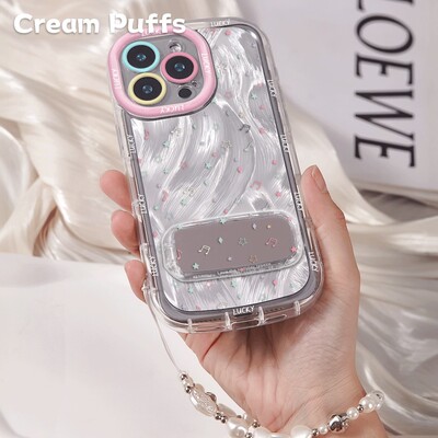 红米note15手机壳软苹果14Plus镜子支架13ins音乐符号星星17ProMax适用iPhone少女心16带挂绳荣耀MAGIC8小众