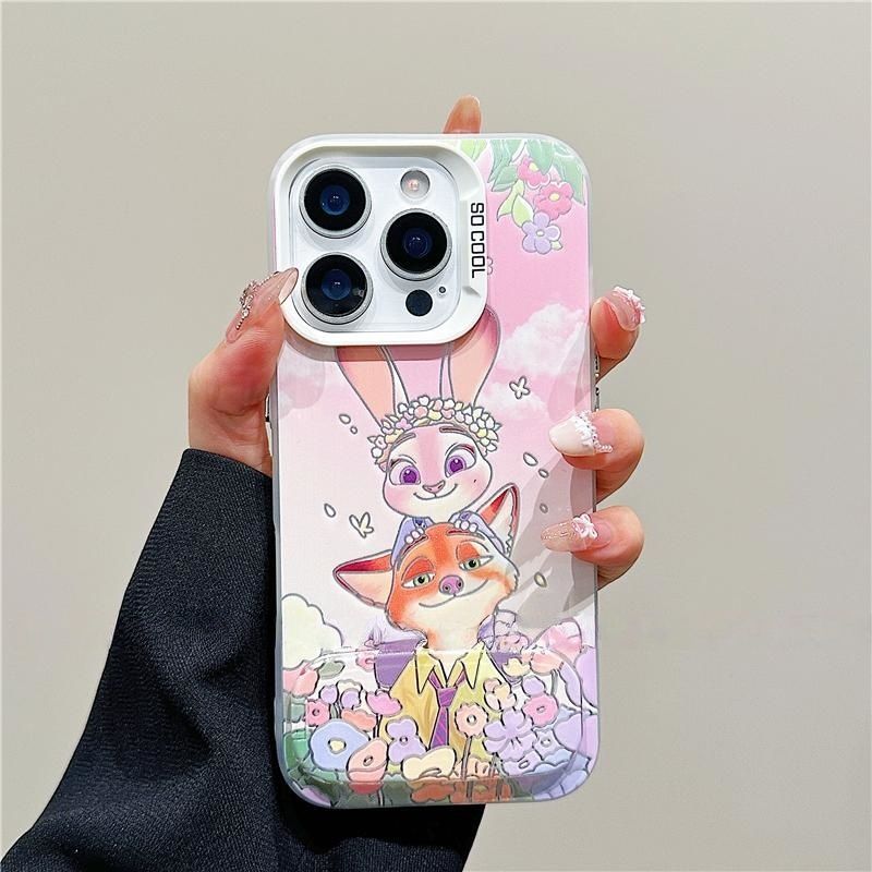 OPPOReno14高级感苹果16带镜面支架iPhone13花丛尼克朱迪彩银12ProMax适用可爱红米TURBO4卡通15plus手机壳硬
