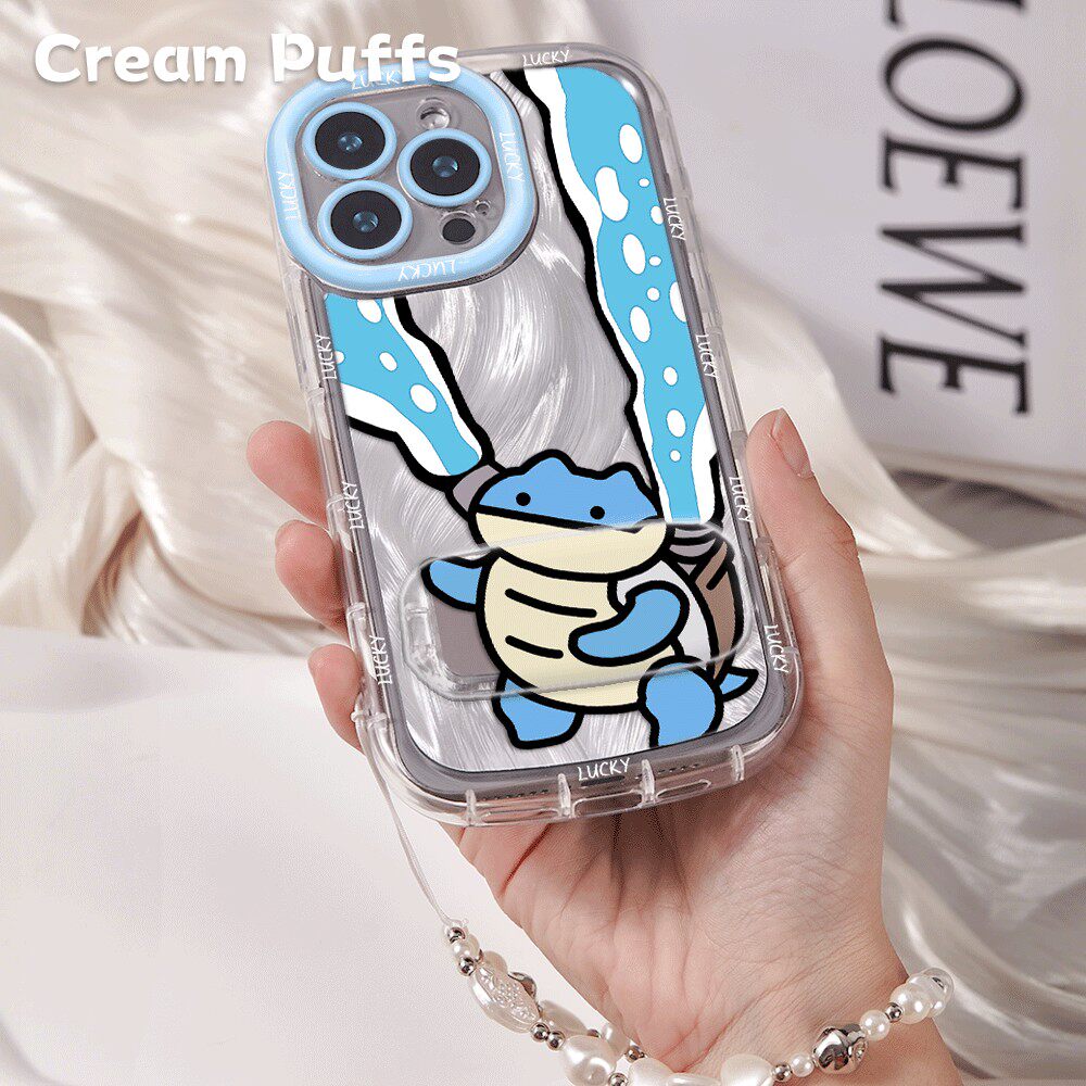华为NOVA13适用17ProMax喷水杰尼龟OPPOFindx8卡通iPhone16带挂绳15手机壳软苹果14镜子支架12动漫荣耀MAGIC8