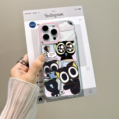 可爱iQOOneo10适用14plus硬12ProMax苹果17air大孔16手机壳带挂绳iPhone15plus大眼罗小黑战记卡通荣耀x50pro