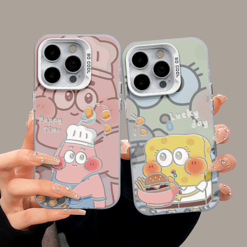 苹果14情侣13ProMax彩银12大厨派大星海绵宝宝手机壳硬15PLUS适用iPhone16可爱华为畅享80卡通一加ACE5竞速版