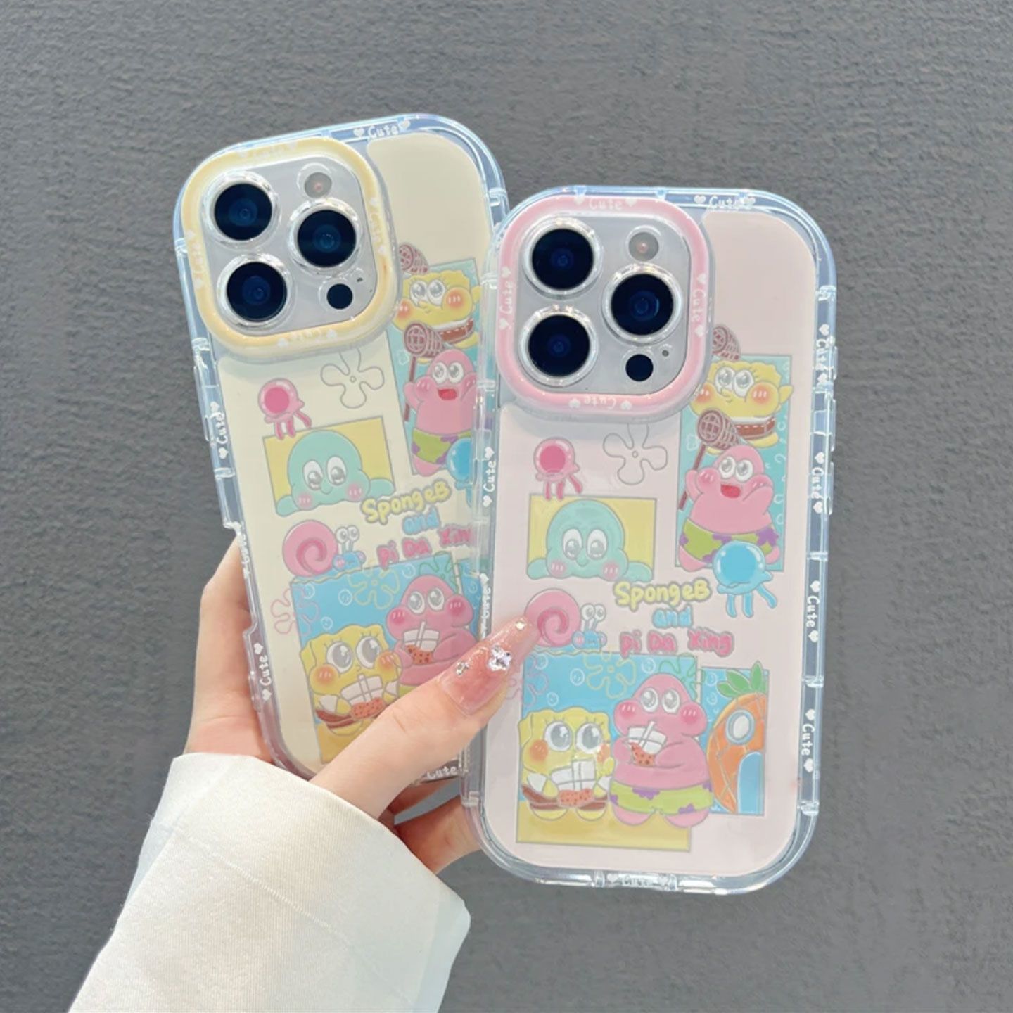 适用手机壳iPhone12ProMax软羽纱泡芙13高级感Nova14可爱派大星15PLUS带镜子支架苹果16e卡通华为Pura80Ultra