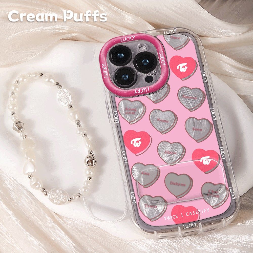 VIVOIQOO15手机壳软苹果14Plus镜子支架13创意VIVOIQOOneo9小清新iPhone16带挂绳个性爱心17ProMax少女心适用