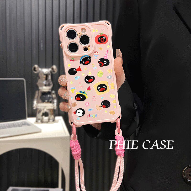 14plus手机壳软12ProMax适用一加ACE5企鹅家族排队iPhone17防摔15四角开孔13透明苹果16斜挎手腕挂绳VIVOX300