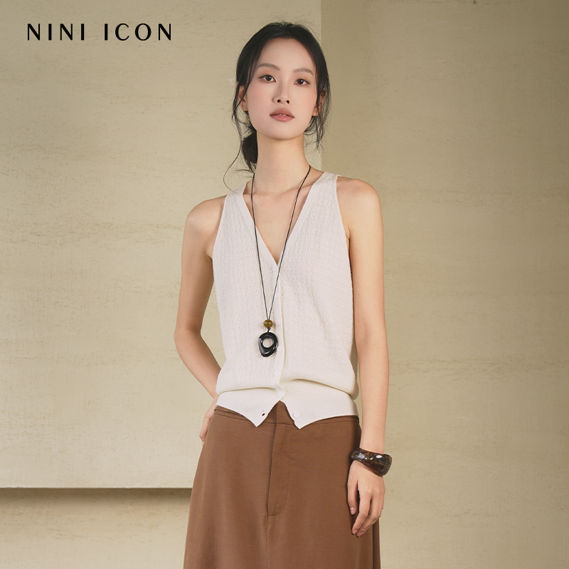 NINI ICON商场同款2025夏季新款V领背心外穿无袖气质针织开衫上衣