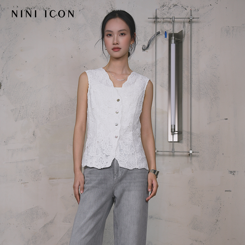 NINI ICON商场同款2025夏季新款时尚百搭V领镂空马甲背