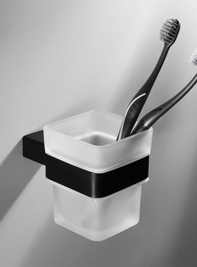 HIDEEP浴室挂件壁挂304不锈钢黑色单杯架玻璃单杯HI08044