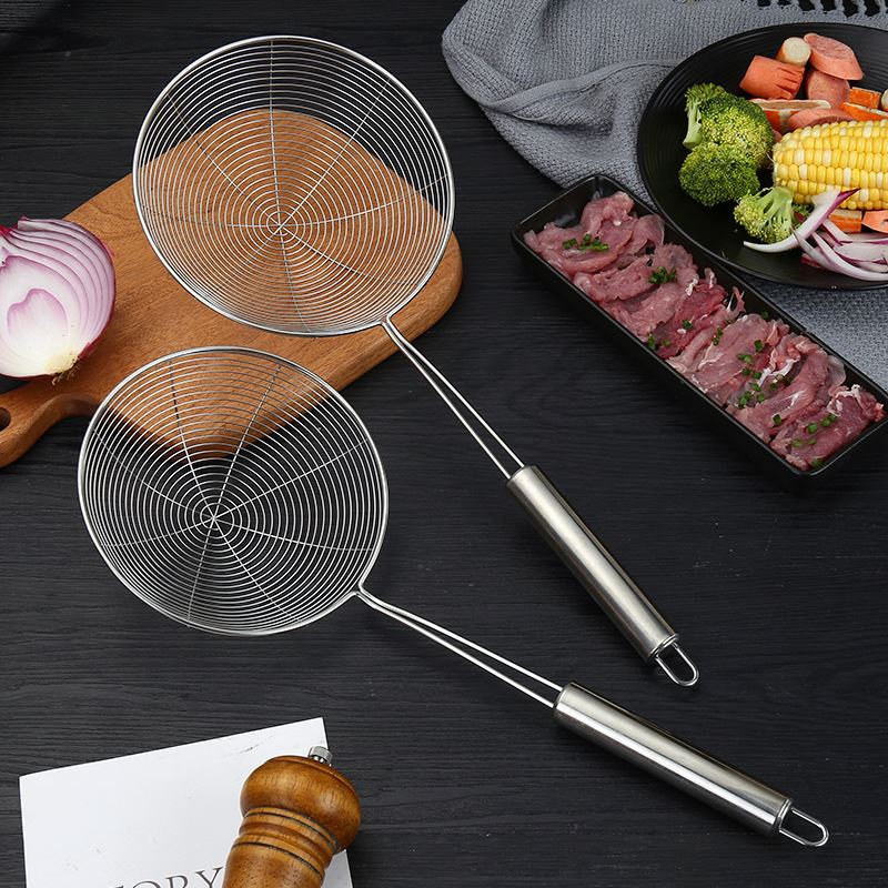 304不锈钢漏勺过滤圆柄火锅线漏捞面捞饺子网漏油炸笊篱防烫设计
