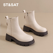 St&Sat 星期六马丁靴女靴秋冬英伦风加绒粗跟短靴百搭软底时装 靴
