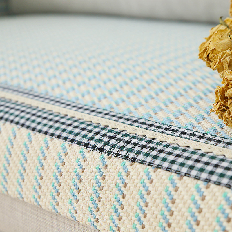 兰色千鸟格沙发垫新中式风格棉线编织沙发垫坐垫地中海风沙发巾
