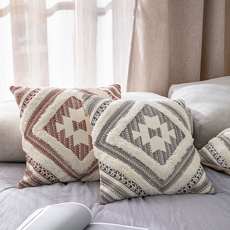 北欧风棉线编织办公室靠垫套