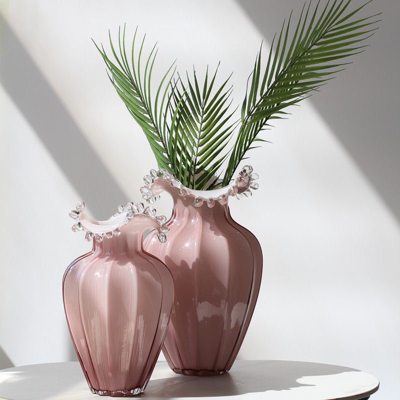 家居软装摆件插花花器 波浪花边玻璃花瓶瓷粉不规则装饰品,模玩/动漫/周边/娃圈三坑/桌游,文化/体育周边,淘宝优惠券,粉丝福利购,淘宝优惠卷