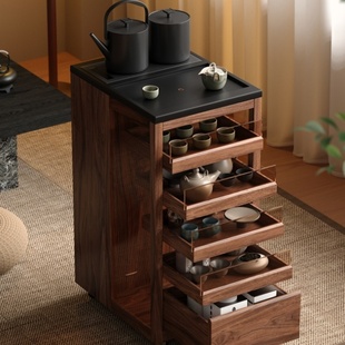 森活岛茶桌家用茶台实木煮茶茶水柜可移动沙发边柜客厅展示柜茶桌